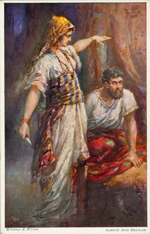 Samson och Delila (färglitografi) av Johannes Adolf Tillack