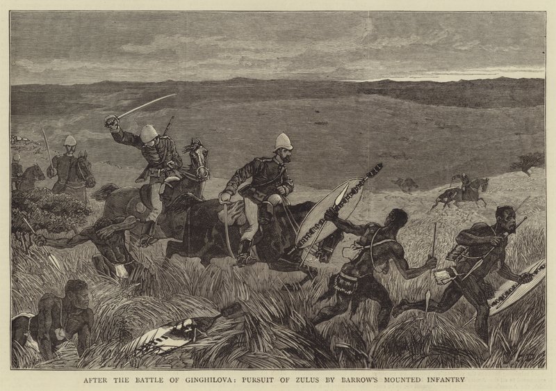 Efter slaget vid Ginghilova, Barrows beridna infanteris förföljelse av zuluerna av John Charles Dollman