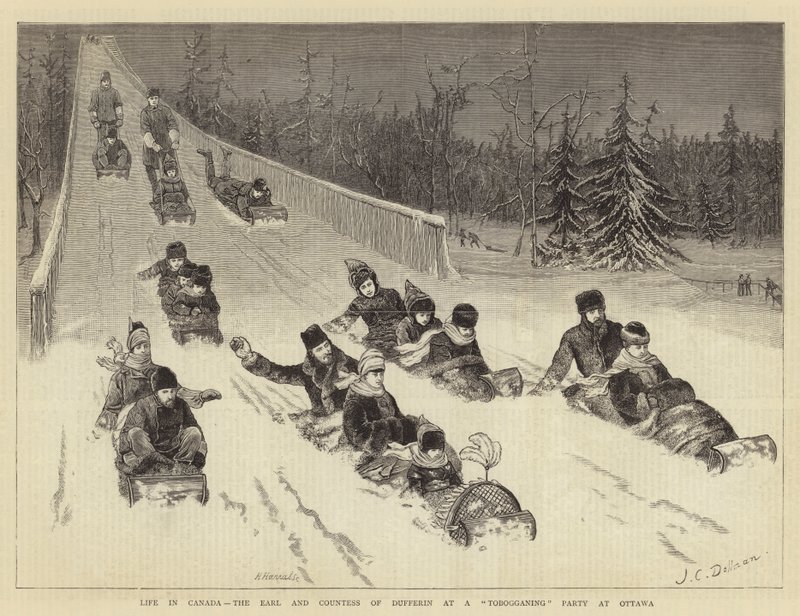Livet i Kanada, earlen och grevinnan av Dufferin på en pulkafest i Ottawa av John Charles Dollman
