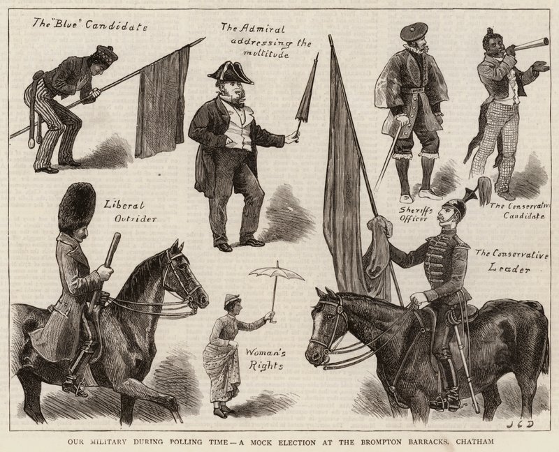 Vår militär under omröstningstid, ett skenval vid Brompton Barracks, Chatham av John Charles Dollman