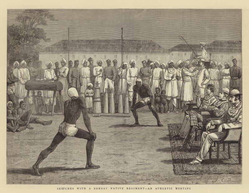 Skisser med ett Bombay Native Regiment, ett atletiskt möte av John Charles Dollman