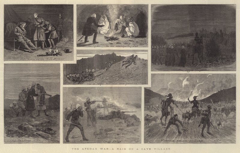 Det afghanska kriget, en räd mot en grottby av John Charles Dollman