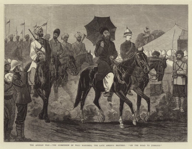 Det afghanska kriget, Wali Mahomeds underkastelse, den avlidne majorens bror, på väg till Jumrood av John Charles Dollman