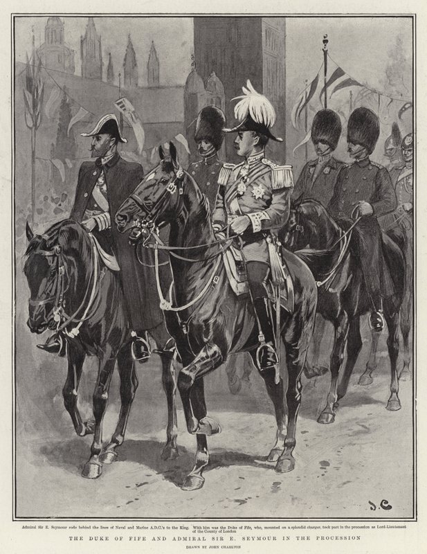 Hertigen av Fife och amiral Sir E Seymour i processionen av John Charlton