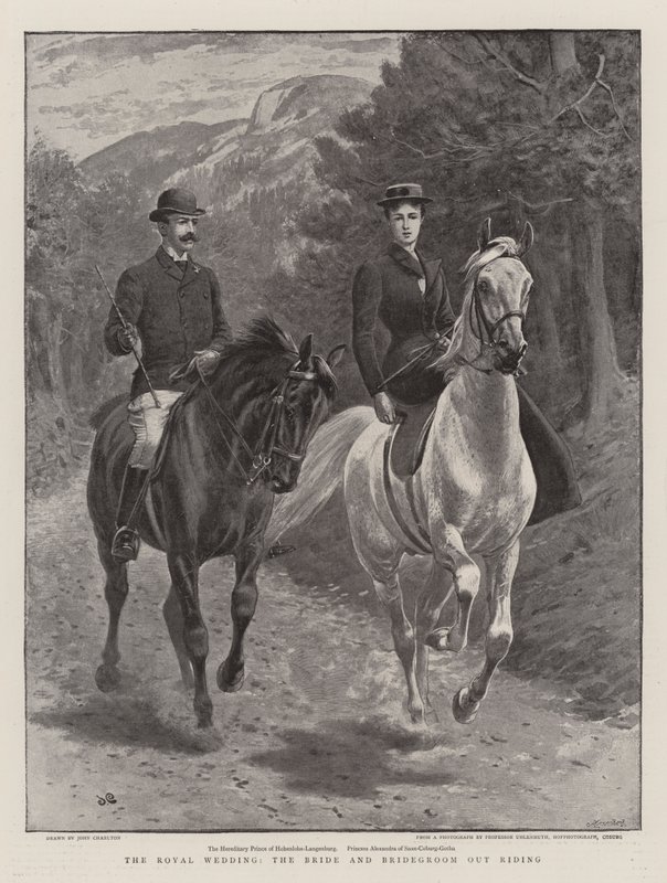 Det kungliga bröllopet, bruden och brudgummen på ridning av John Charlton
