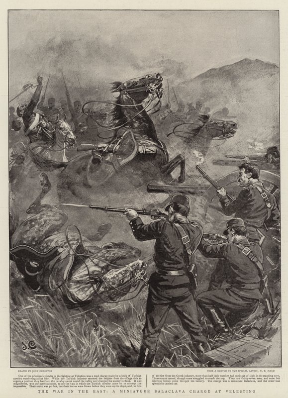 The War in the East, en miniatyr Balaclava Charge vid Velestino av John Charlton