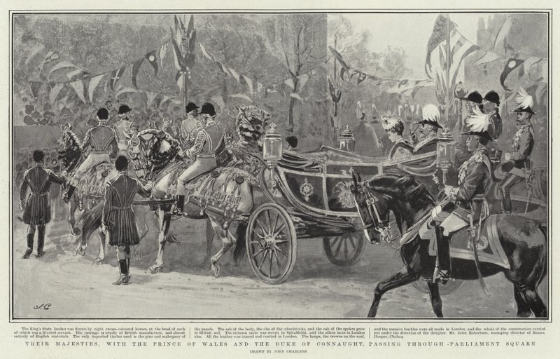 Deras majestäter, med prinsen av Wales och hertigen av Connaught, passerar genom Parliament Square. av John Charlton