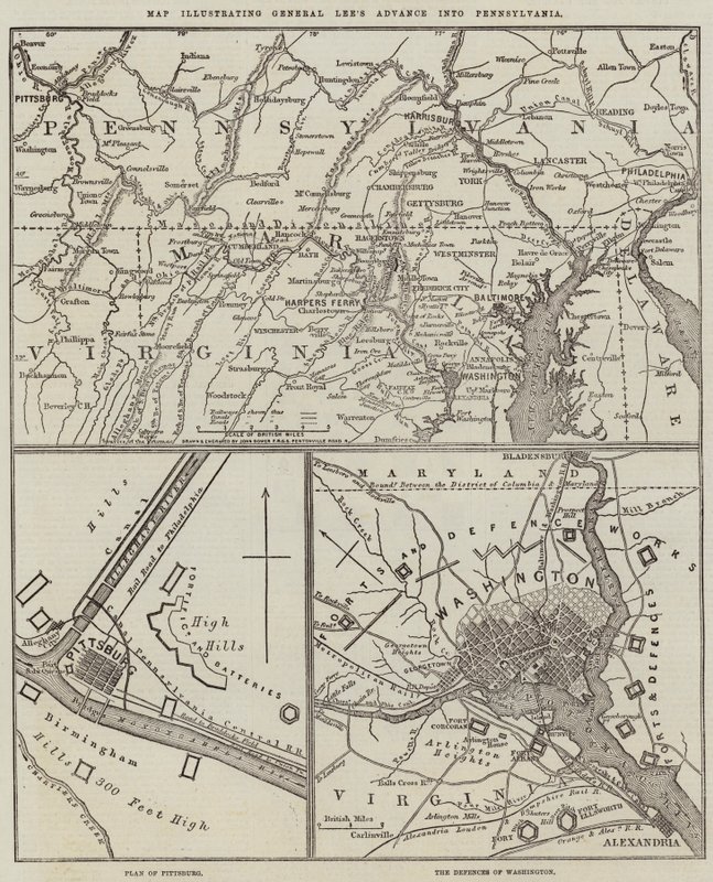 Karta som illustrerar General Lees frammarsch in i Pennsylvania av John Dower