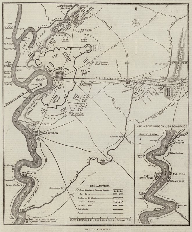 Karta över Vicksburg av John Dower