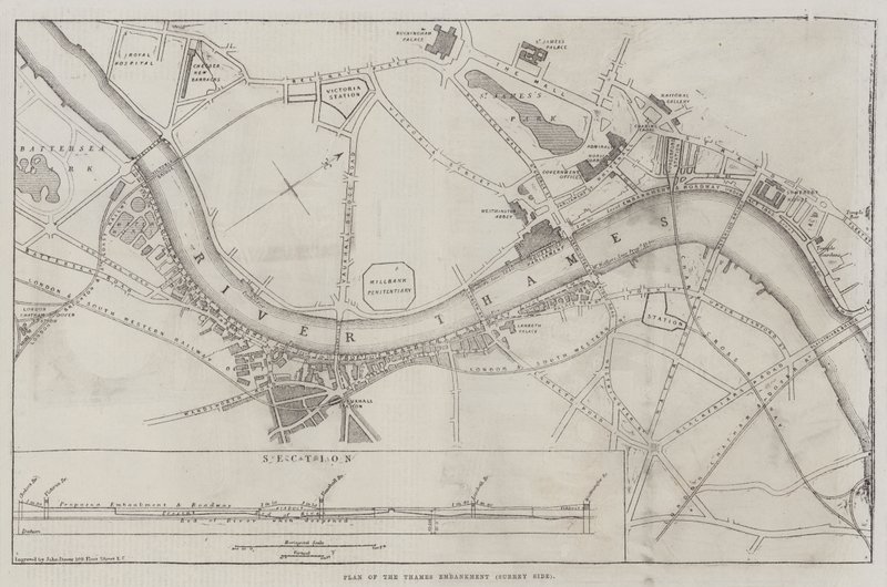 Plan över Thames Embankment, Surrey Side av John Dower