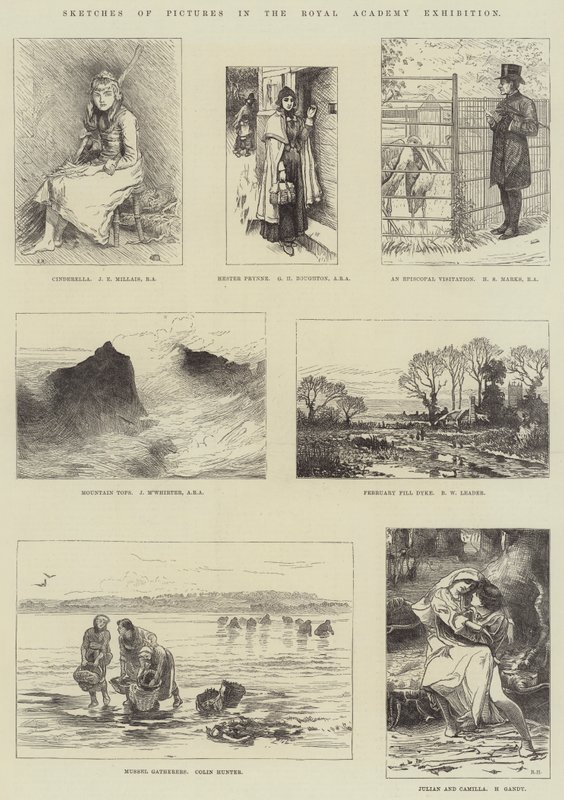Skisser av bilder i Royal Academy-utställningen av John Everett Millais