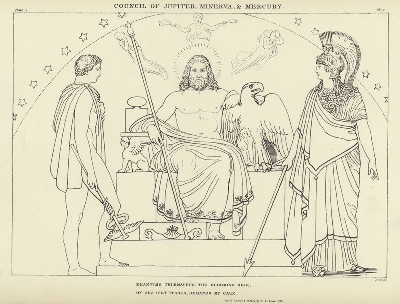 Rådet för Jupiter, Minerva och Merkurius av John Flaxman