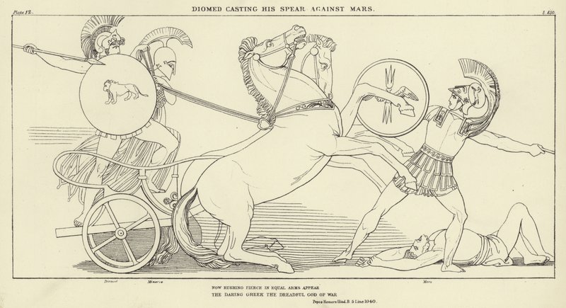 Diomed kastar sitt spjut mot Mars av John Flaxman