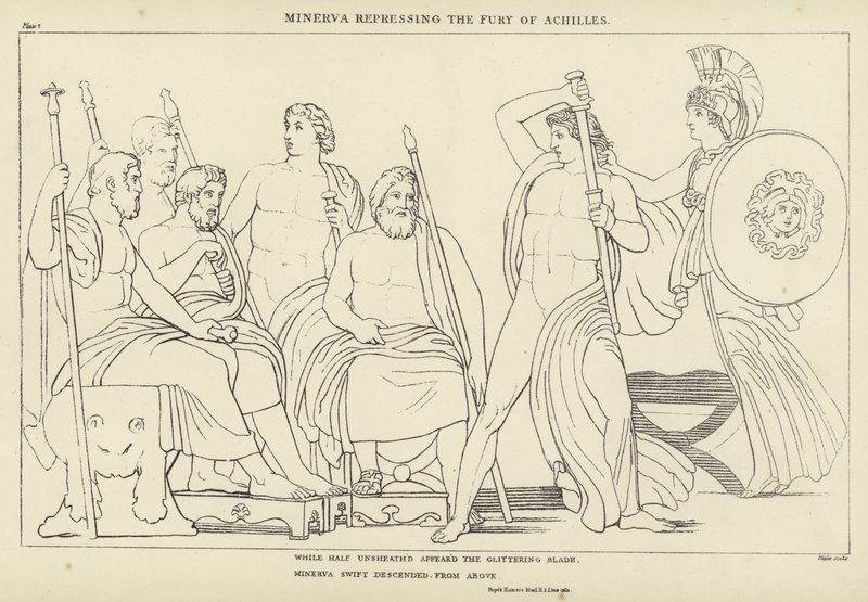 Minerva förtrycker Akilles raseri av John Flaxman