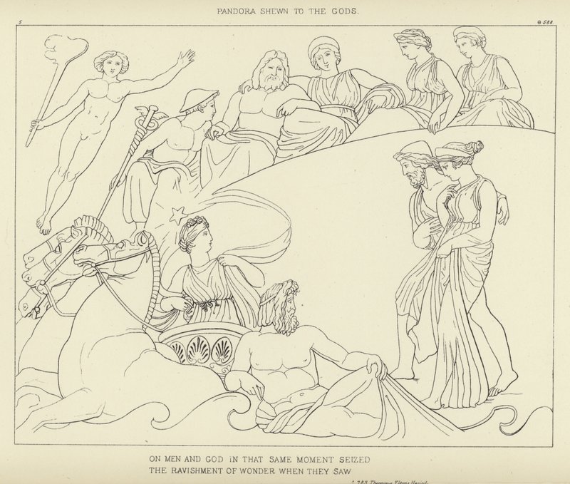 Pandora visad för gudarna av John Flaxman