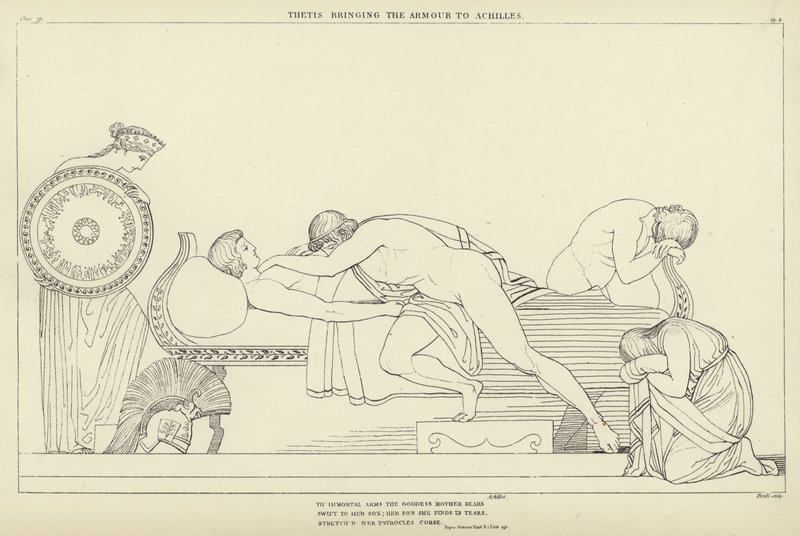 Thetis för med sig rustningen till Achilles av John Flaxman