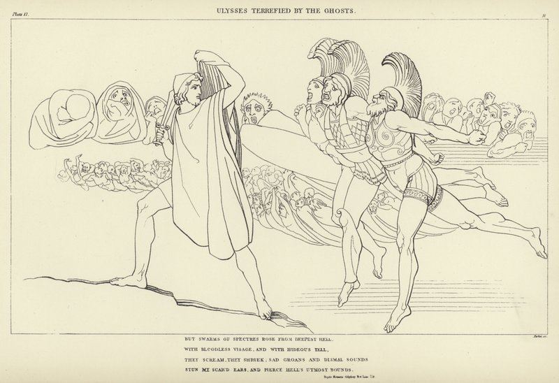 Ulysses skräckslagen av spökena av John Flaxman