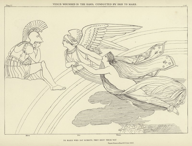 Venus sårad i handen, ledd av Iris till Mars av John Flaxman