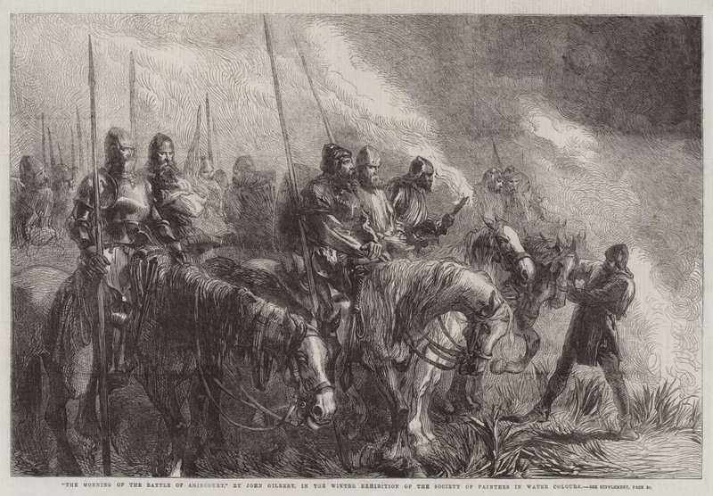 Morgonen av slaget vid Agincourt, i vinterutställningen av Society of Painters in Water Colors av John Gilbert