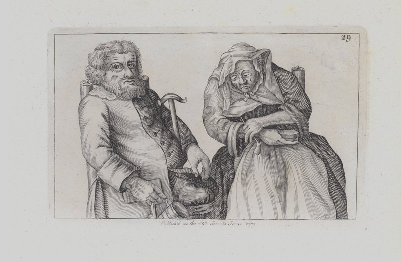 Ett sittande gammalt par, han dricker, hon röker (gravyr) av John  Collier