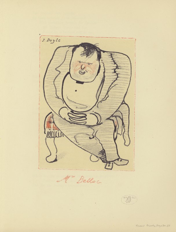 Karikatyr av Hilaire Belloc, engelsk-fransk författare och historiker (färglitografi) av John  Doyle