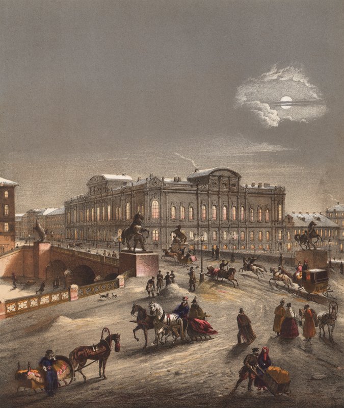 St Petersburg, Ryssland, på vintern (färg litho) av John (after) Brandard