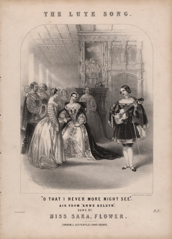 Lutsången från Anna Bolena av Donizetti (färg litho) av John (after) Brandard