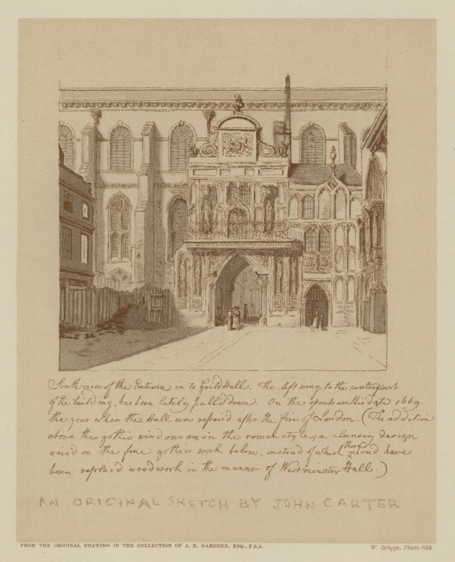 Södervy av ingången till Guildhall, City of London (litho) av John (after) Carter