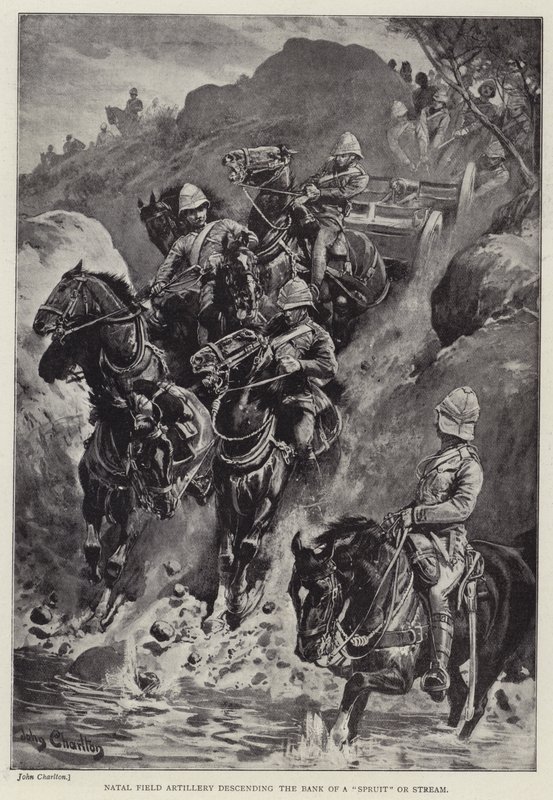 Natals fältartilleri som går ner mot stranden av en "spruta" eller ström (litho) av John (after) Charlton