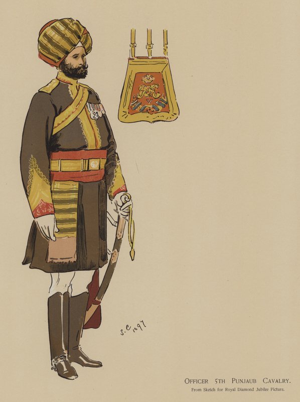 Officer 5th Punjaub Cavalry (färg litho) av John (after) Charlton