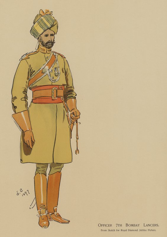 Officer 7th Bombay Lancers (färg litho) av John (after) Charlton