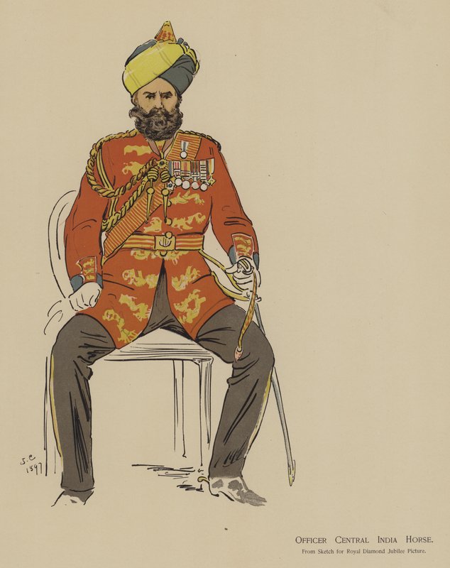 Officer Central India Horse (färg litho) av John (after) Charlton
