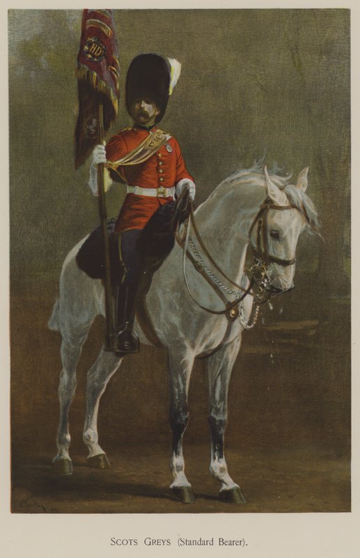 Scots Greys, fanbärare (färg litho) av John (after) Charlton