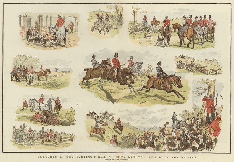 Skisser i jaktfältet (färg litho) av John (after) Charlton