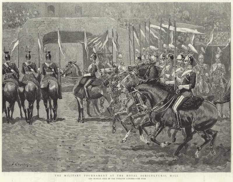 Militärturneringen i Kungliga Lantbrukshallen (gravyr) av John (after) Charlton
