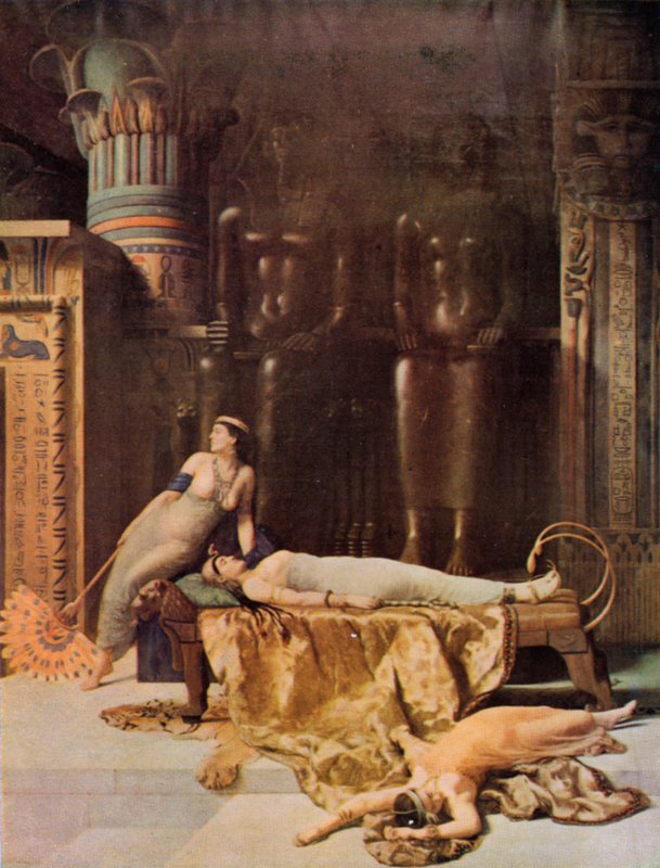 Shakespeare: Death of Cleopatra, Antony and Cleopatra, Akt V, Scen 2 (färg litho) av John (after) Collier