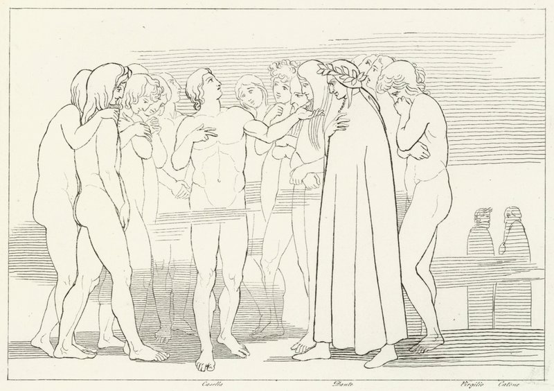Casellas sång, skärselden, Canto 2 (gravyr) av John (after) Flaxman