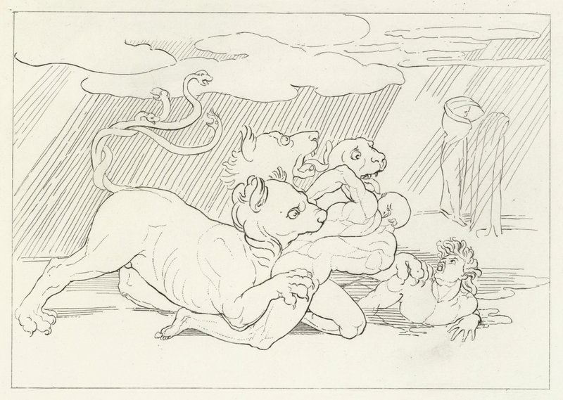Cerberus, Inferno, Canto 6 (gravyr) av John (after) Flaxman