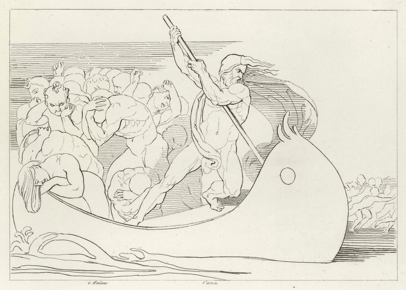 Charons båt, Inferno, Canto 3 (gravyr) av John (after) Flaxman