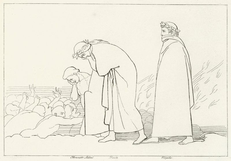 Dante talar med sin lärare, Inferno, Canto 15 (gravyr) av John (after) Flaxman
