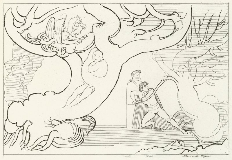 Forest of Harpies, Inferno, Canto 13 (gravyr) av John (after) Flaxman