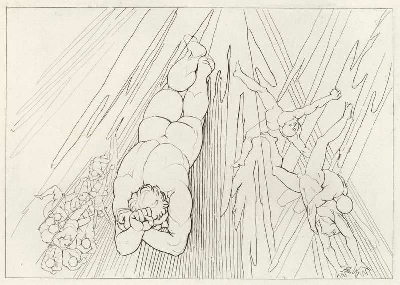 Lucifer, skärselden, Canto 12 (gravyr) av John (after) Flaxman