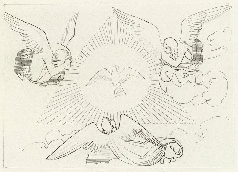 Treenighetens tillbedjan, Paradiset, Canto 13 (gravyr) av John (after) Flaxman