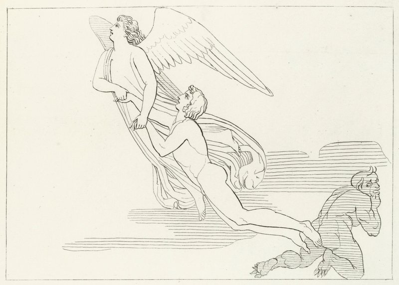 Befrielsen av Buonaconte, skärselden, Canto 5 (gravyr) av John (after) Flaxman