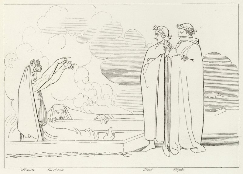 De brinnande gravarna, Inferno, Canto 10 (gravyr) av John (after) Flaxman
