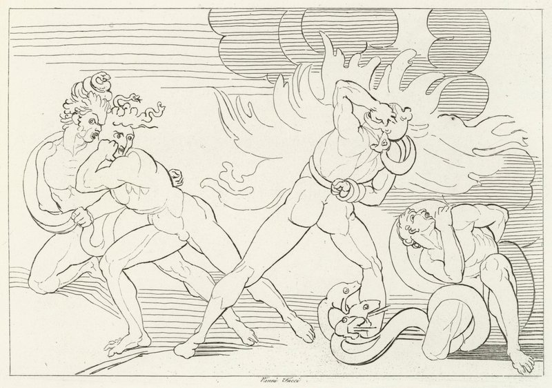 The Fiery Serpents, Inferno, Canto 24 (gravyr) av John (after) Flaxman