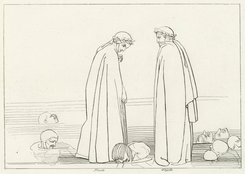The Frozen Lake, Inferno, Canto 32 (gravyr) av John (after) Flaxman