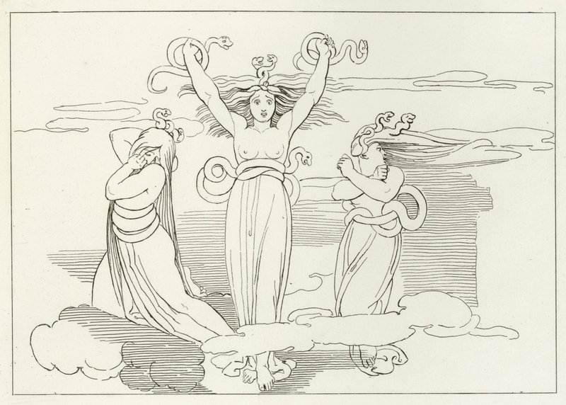 The Furies, Inferno, Canto 9 (gravyr) av John (after) Flaxman