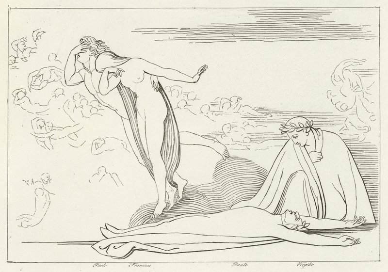 The Lovers Punished, Inferno, Canto 5 (gravyr) av John (after) Flaxman