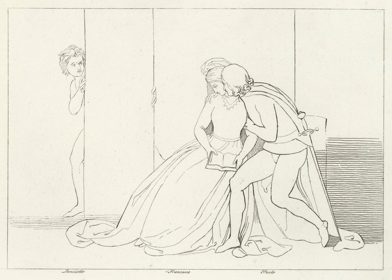 The Lovers Surprised, Inferno, Canto 5 (gravyr) av John (after) Flaxman